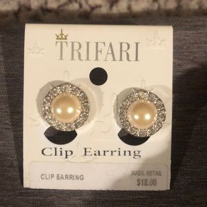 Trifari Jewelry - Silver, Pearl and diamond clip on earrings Trifari Jewelry - Silver, Pearl and diamond clip on earrings